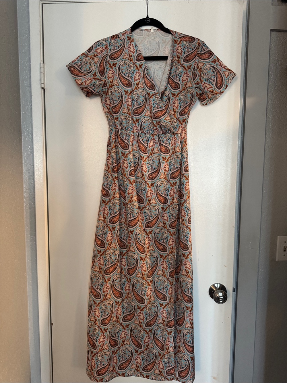 Maxi Paisley Wrap Dress in Rust and Teal